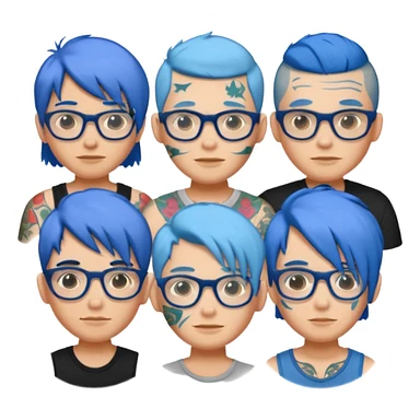 group of people with blue hair, glasses, and visible tattoos sticker