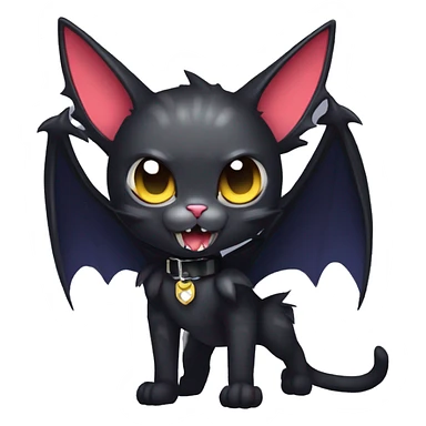  cool edgy kawaii dark-themed animal vampiric cat-hybrid Fakemon with fangs and bat-wing-ears with a collar full body sticker