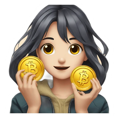 anime girl with bitcoin in hands sticker