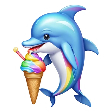 Rainbow dolphin eating ice cream sticker