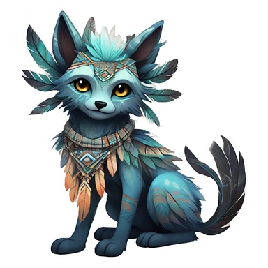 cute cool edgy ethereal l epic tribal fantasy animal fursona Fionbri creature by griffsnuff & LiLaiRa & Falvie with exotic colors with intricate patterns and feathers and headdress and necklace full body sticker