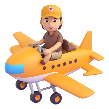 brown male wearing a hat sitting on an aircraft, 3D emoji style sticker