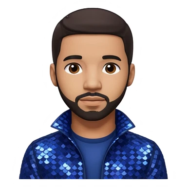 Drake with dark brown hair, indigo sequin outfit sticker