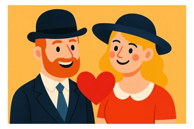 an English man and lady couple with a love heart, charming, modern illustration style sticker