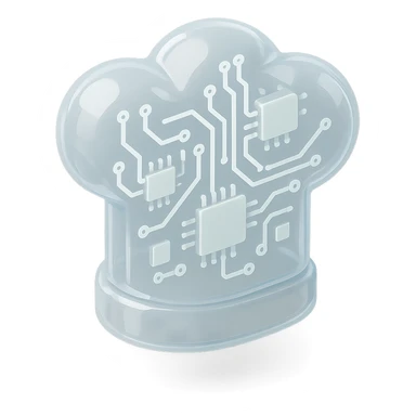 white chef hat, centered, red background, glossy circuit style sticker