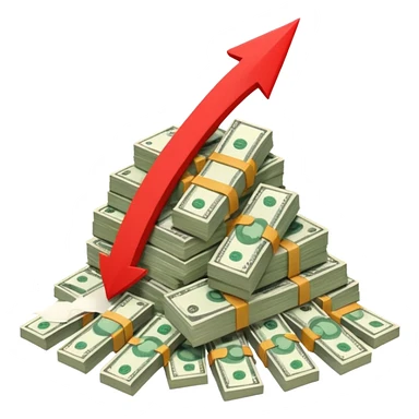 a pile of money with red arrow up with a strategy paper background sticker