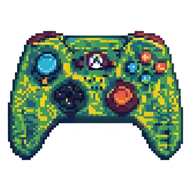 xbox controller with a retro 8-bit look sticker
