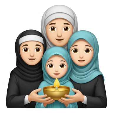 Lebaran. Keluarga terdiri dari Ayah dan ibu, 3 orang anak yang terdiri dari dua anak laki-laki dan seorang anak perempuan yang merupakan anak terkecil. Ibunya menggunakan cadar. sticker