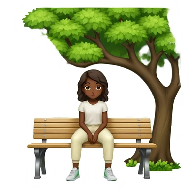 Green oak trees african girl sitting on bench wearing cream pants sticker