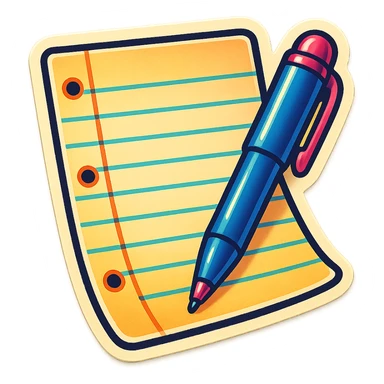 a fun and bold sticker of a single sheet of lined paper with a pen sticker