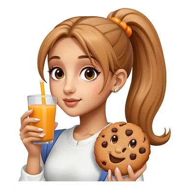 Ariana grande with long high ponytail holding cookie and orange juice  sticker