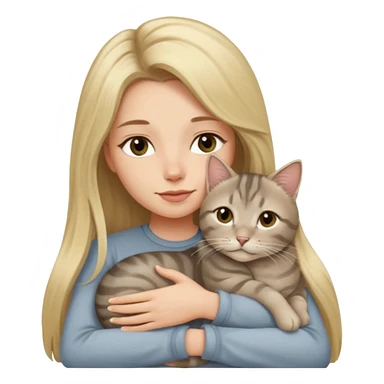 Long blonde hair woman snuggling gray tabby cat sticker