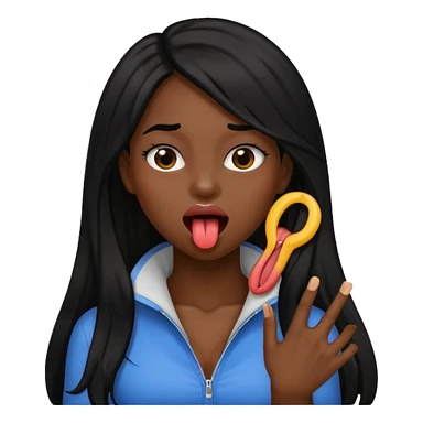 a black girl with long black hair holding her neck sticking her tongue out  sticker