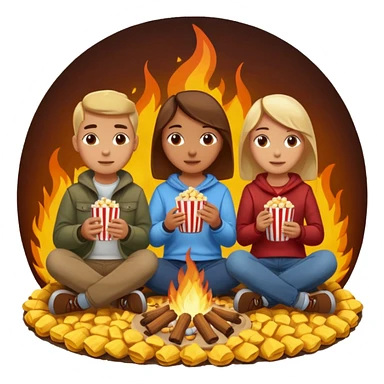 Born fire and people sitting beside born fire on chairs. Born fire is in the centre. People should be eating peanuts and popcorn. sticker