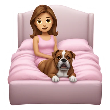  girl in pink bed with brown hair and bulldog sticker