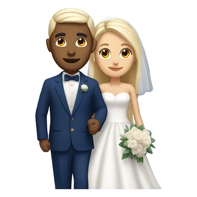 Puerto rican beard short hair with blue hat and navy blue suit getting Married with blond long hair girl with white  wedding dress  sticker