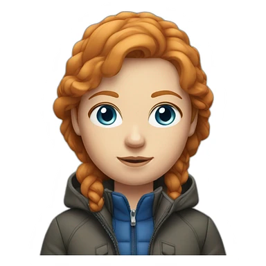Ginger hair and blue eyes woman with a Canadian jacket sticker