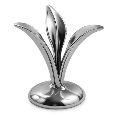 abstract chrome plant with three curved petals rising from the earth, radiant and polished sticker