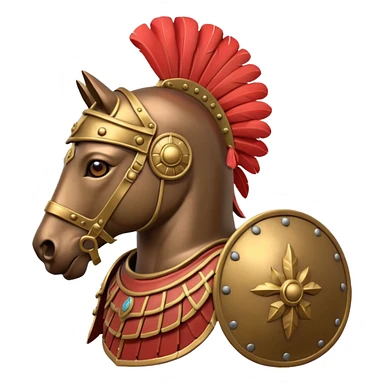 An emoji of a powerful Roman warhorse in full armor, with a feathered helmet. sticker