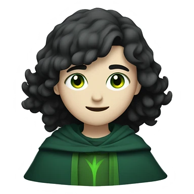 teenage white-skinned wizard with black hair, green eyes in dark green disguise sticker