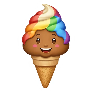 Poop emoji farting rainbows eating ice cream sticker