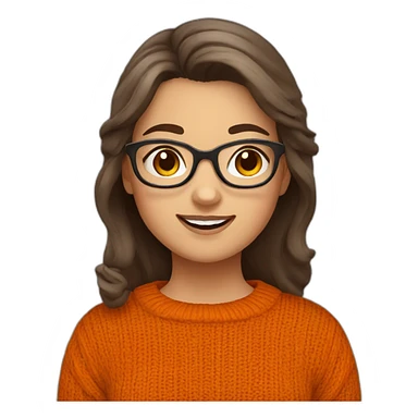 cute chubby girl with grey glasses brown hair waving wearing a dark orange sweater sticker