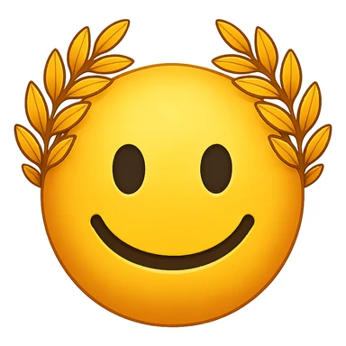 yellow face with golden laurel crown emoji, digital illustration sticker