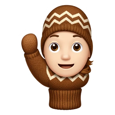 thumbs up fist in brown knit mitten with zig-zag beige pattern sticker