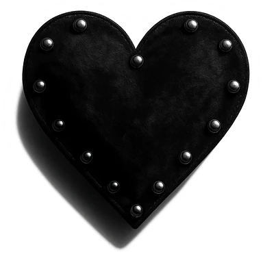 goth heart, black velvet texture, silver studs, dramatic shadows, no background sticker