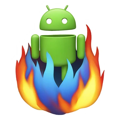 The Android logo on fire sticker
