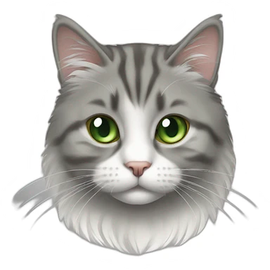 Fat Green eyed American bobtail cat grey and White fur sticker