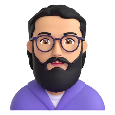 middle eastern man with medium length jet black beard, black hair, unibrow, tan skin, brown eyes, wearing glasses sticker