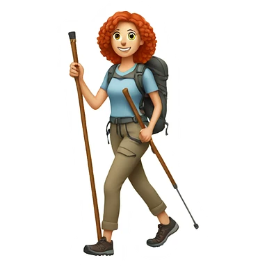 Red haired woman hiking full body with hiking sticks sticker