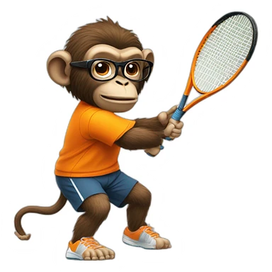 ape playing tennis in orange shirt with glasses sticker