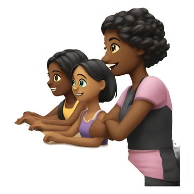 3 girls graphic design, working on their computer sticker