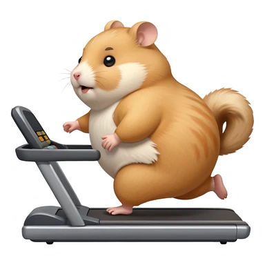 fat hamster big belly trying to run on treadmill sideways desperately trying to catch up with speed sticker
