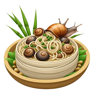 Liuzhou Snail Rice Noodles with river snails and sour bamboo, simplified emoji style with bold outlines and bright colors, cartoon style Guangxi Luosifen sticker