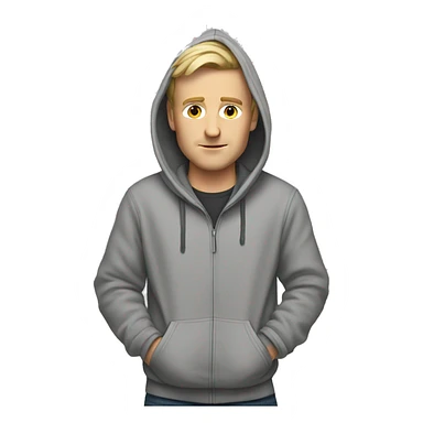 A white man with a pointy hoodie sticker