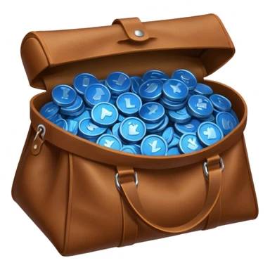 blue coins inside a brown bag  sticker
