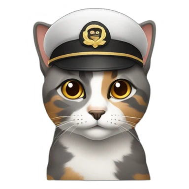 grey and brown calico cat wearing a pilot hat sticker