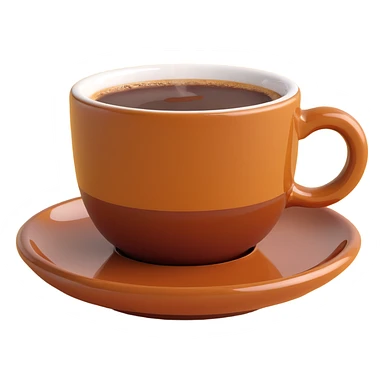 3D emoji style espresso cup, shiny ceramic, rich brown coffee, steam sticker