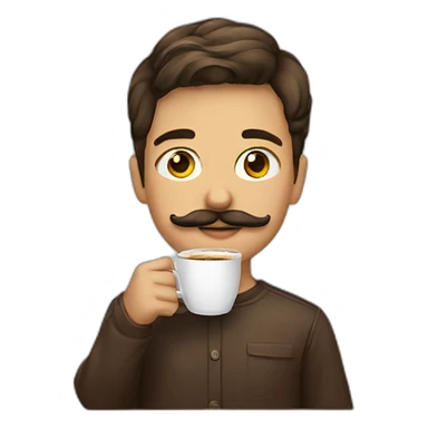 A young boy with mustache drink coffee sticker