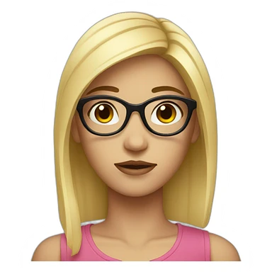 A girl with black hair, specs and boring face sticker