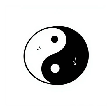 A yin-yang symbol with gentle leaf patterns, representing harmony and balance. Simple hand-drawn doodle style with minimal color. sticker