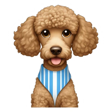 Light brown poodle with a white and blue vertical striped t-shirt sticker