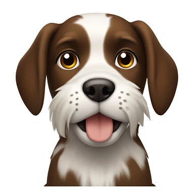 a dog sitting, with brown eyes, dark mixed fur (all kinds of brown) with white fur on the end of his tail  sticker