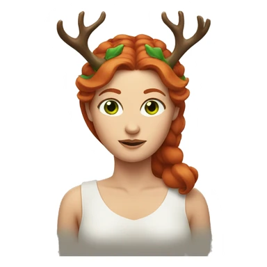 Red hair woman with green eyes, with antlers on her head sticker