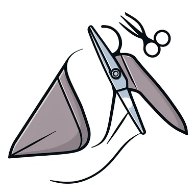 tailoring scissors cutting fabric with dotted line sticker