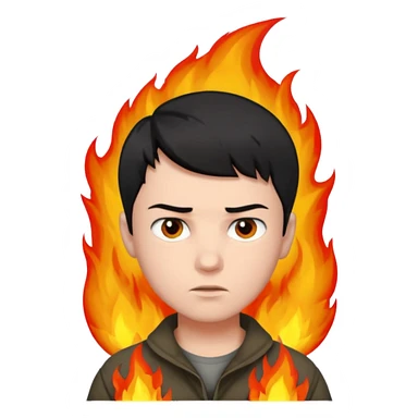 boy with short black hair, fire, risk-taker, realist sticker