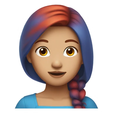 asian girl, red hair, colorful makeup, blue dress sticker